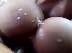 Splash Man-Milk Cumshot on African Fuck Doll's Phat Ass Cheeks!