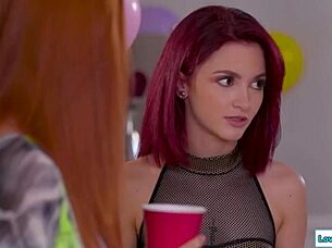Redhead Babe Crashes Petite Lesbian Threesome Frenzy!