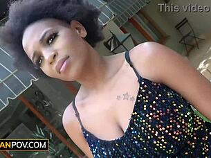 busty black milf squirts on american cock for fame