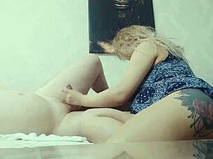 soft cock throbs hard under teasing white nails handjob