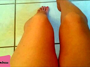 Goddess makes toilet dog worship feet while pissing in bathroom