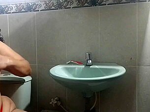 hot milf dildo fucks boss bathroom