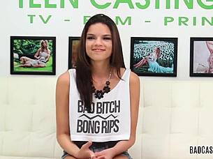 Sexy brunette babe endures intense hardcore pounding after steamy casting interview