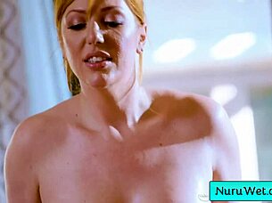 Big ass blonde milf masseuse tempts client with huge natural tits before wild fuck