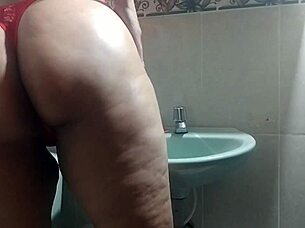 hot milf dildo fucks boss bathroom