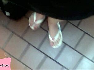 Goddess makes toilet dog worship feet while pissing in bathroom