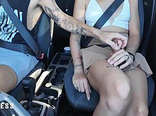 Cute brunette teen fingered hard by older guy driving school