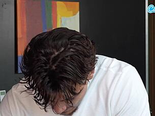 Busty tattooed milf romi rain lures young stud for rough cowgirl and doggystyle pounding on bed