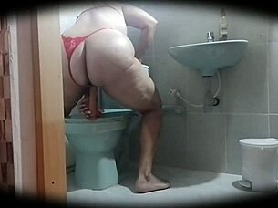 hot milf dildo fucks boss bathroom