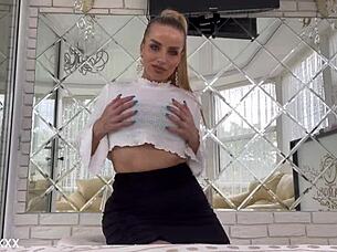 cougar rubs pussy vibrates to squirting orgasm