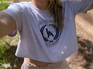 Wifey Flashes Big Tits Braless Teasing Everyone Outdoors!