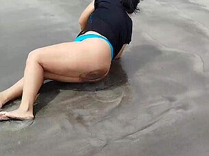 Thick Latina Flaunts Huge Ass on Beach
