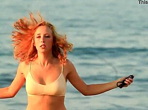 lady's soft breasts bounce gently in bra while clothed