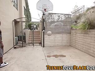 Teen bouncing on black coach's monster cock hard!