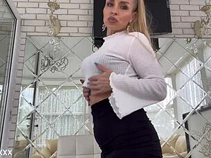 cougar rubs pussy vibrates to squirting orgasm