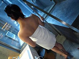 japanese housewife vibes trimmed pussy solo in hot spring