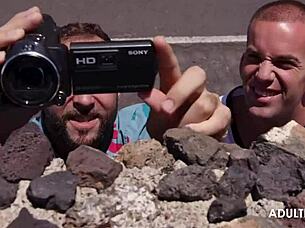 sunbathing between two throbbing cocks?