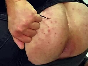 jeans ripped for anal finger tease and huge cock bounce