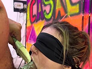 School friend tricks me with cock in flavor game blowjob