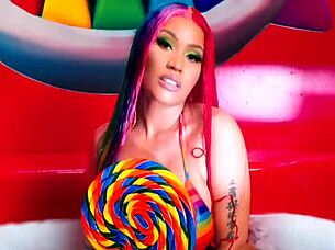 Hey, check out sexy redhead Nicki Minaj's big tits in horny nude action!