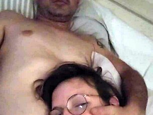 petite babe deepthroats her man's thick cock hard
