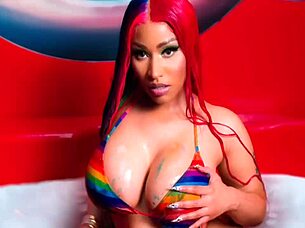 Hey, check out sexy redhead Nicki Minaj's big tits in horny nude action!