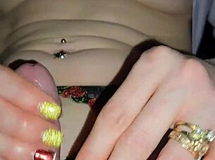 milf strokes cock then rides huge dildo