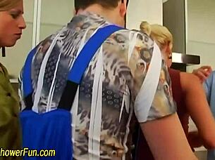 pissing sluts drenched in jizz after hardcore facial group fun