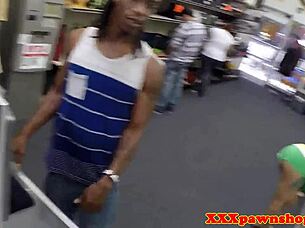 spy cam catches pawnshop slut bent over sucking cock before doggystyle pounding