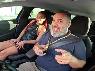 she hops in for a ride and gives up her tight pussy on the street