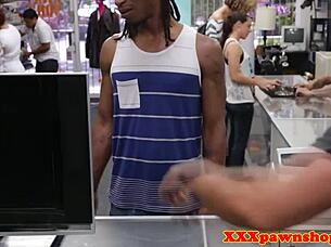 spy cam catches pawnshop slut bent over sucking cock before doggystyle pounding