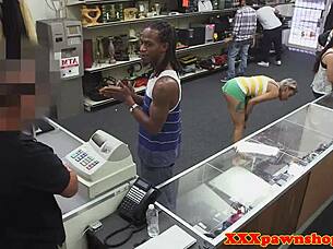 spy cam catches pawnshop slut bent over sucking cock before doggystyle pounding
