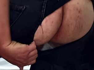 jeans ripped for anal finger tease and huge cock bounce