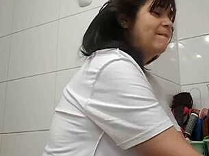 Surprise bathroom creampie ravages mature latina milf's curves