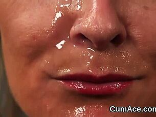 Watch this beauty devour every drop from massive facial cumshot
