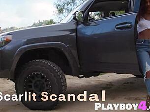 Beautiful ebony babe scarlit scandal strips to reveal perfect ass and small tits