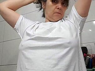 Surprise bathroom creampie ravages mature latina milf's curves