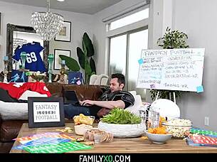 hot milf stepmom pristine edge sucks nerd stepsons cock for fantasy football win uhmm