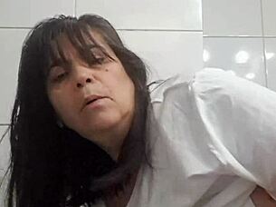 Surprise bathroom creampie ravages mature latina milf's curves