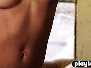 Petite milf's small tits tease during workout then full body reveal