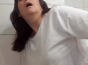 Surprise bathroom creampie ravages mature latina milf's curves