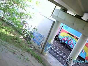 i fuck busty brunette student outdoors first time