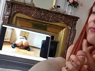 my girlfriend sucks me off watching amateur french porn homemade cum 😏🍆💦