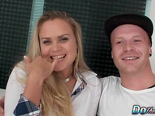 Blonde wife Barra Brass anal creampie beside hubby
