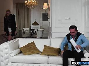 Skinny tattooed blonde Lulu Love fucks old cock for job