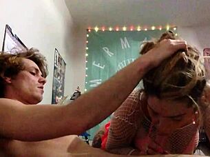 deepthroat blowjob then bending big tits brunette over