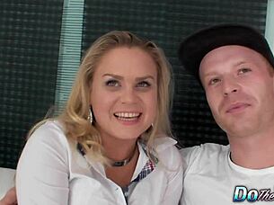 Blonde wife Barra Brass anal creampie beside hubby