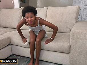 skinny black teen's tight pussy gets raw pounding on casting couch