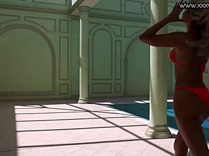 Very hot Russian babe mary kalisy poses nude by the pool