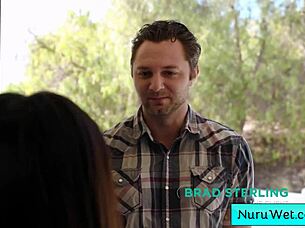 sexy asian teen slathers nuru gel for wet naked massage